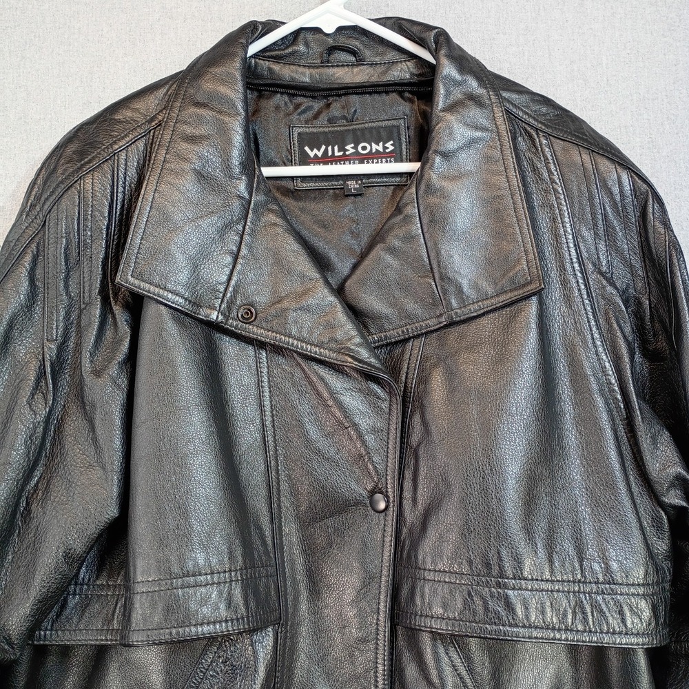 Vintage 90s Wilsons Leather Mens L Black Leather Jacket Oversized Bomber Grunge - Picture 4 of 16